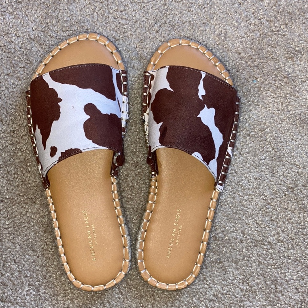 American Eagle Cow Print Slides